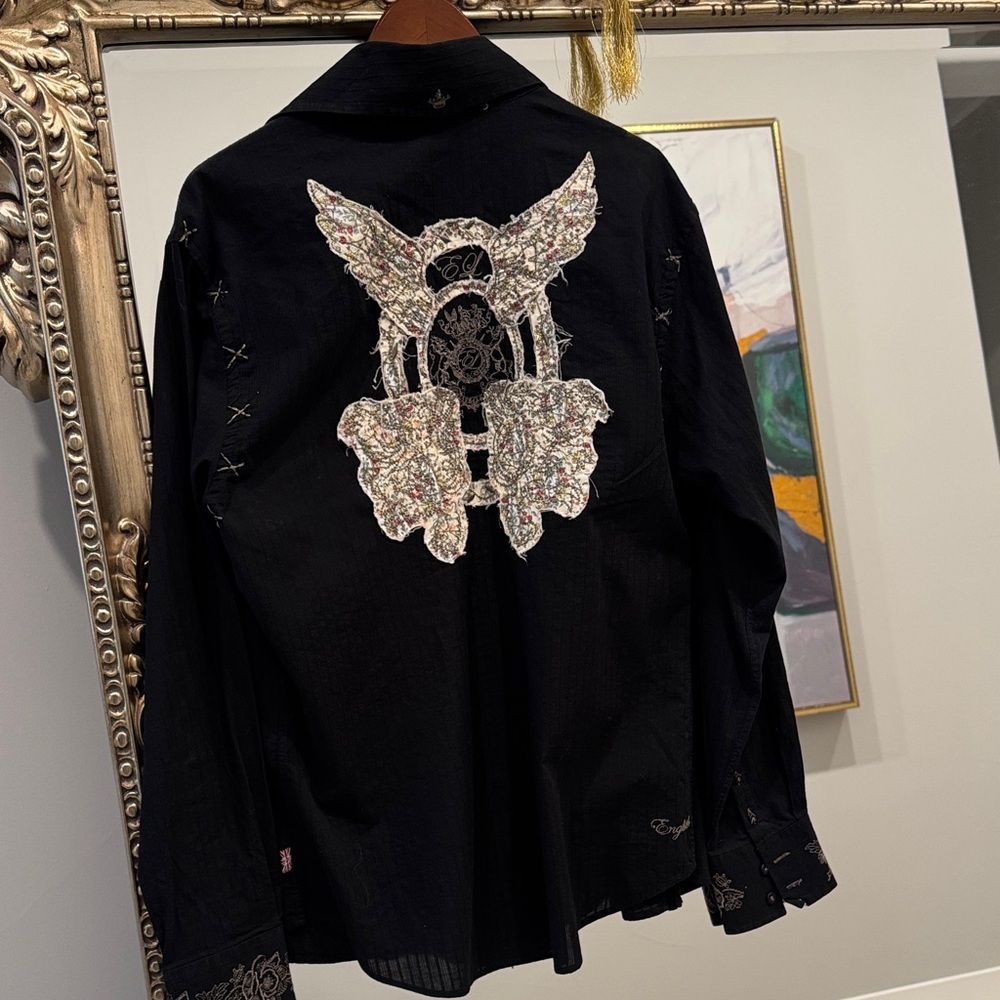 English Laundry Black Dress Shirt with Embroidery